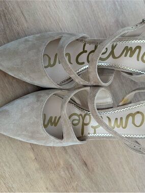 Sam Edelman Taupe Suede Pointed-Toe Ankle-Strap Heels